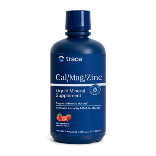 Trace Minerals | Liquid Cal/Mag/Zinc | Calcium Magnesium Zinc Vitamin D3 | Dietary Supplement Supports Tissue Muscle and Bone Density (30 Fl Oz Strawberry)
