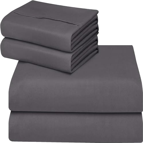 Image of Utopia Bedding 4-Piece Bed Sheet Set 160 x 200 cm, Grey - Polyester Microfibre, Oeko-Tex Certified, 1 Fitted Sheet 160 x 200 cm, 1 Flat Sheet 266 x 259 cm and 2 Pillowcases 50 x 75 cm