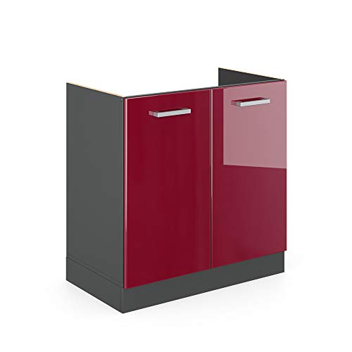 Vicco Meuble Bas sous-évier R-Line, Rouge Brillant, 80cm sans PT, pour Une Combinaison Libre au Sein de systèmes de Cuisine modulaires