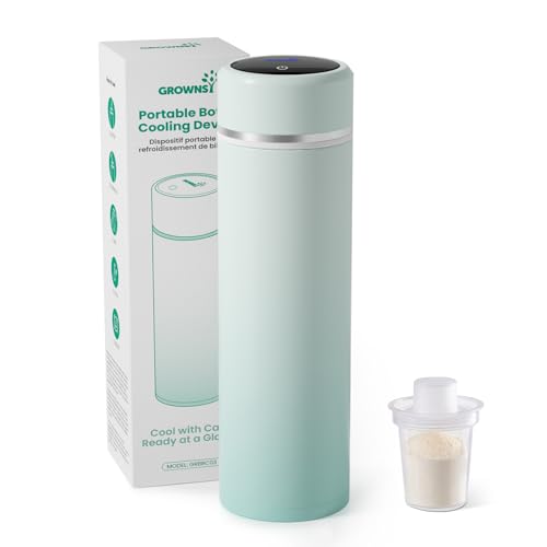 Grownsy Portable Baby Formula Bottle Maker, Rapid Cooling in 3 Min, Pure Physical Cooling, No Power Needed, Smart Color Temp Display, Travel & Night Feeding Essential, Includes Formula Dispenser,Green