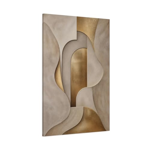 Tableau abstrait beige et or 80x120 cm pour habiller un grand mur vide de salon moderne