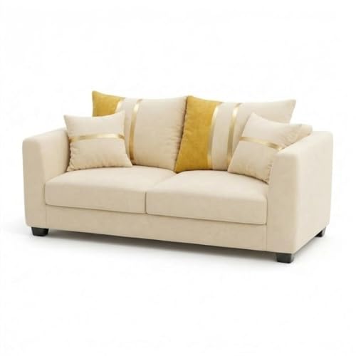 Image of Vero Plush Comfort Sofa Set | 3 Seater + 2 Seater with Ottoman | Luxury Velvet Suede Fabric | Modern Living Room Sofa | Cream