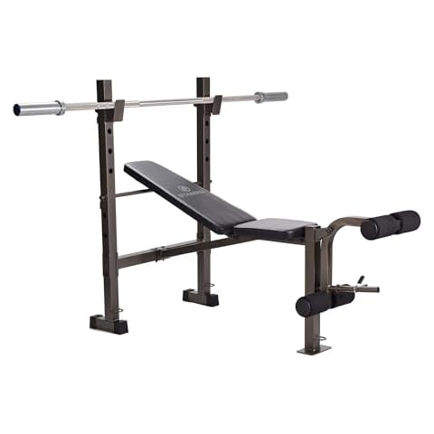 Stamina Adjustable Steel Weights Bench and Barbell Rack Combo Set with Resistance Band Anchor Points for Home Gym Workout or Exercise, Black Cover