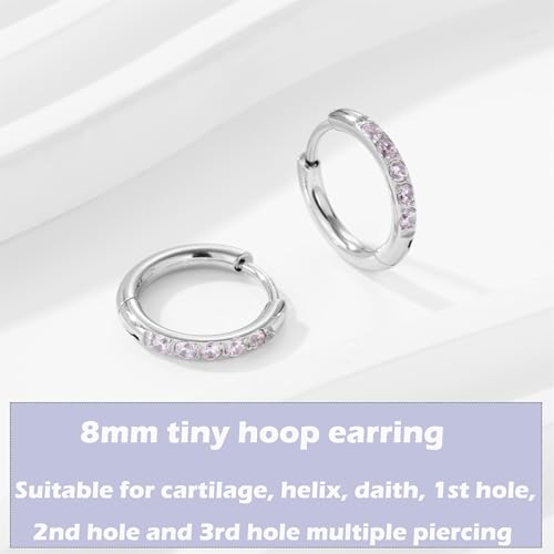 Image of Hypoallergenic Unisex Surgical Steel Small Cubic Zirconia Huggie Hoop Earring, Color Gold - Silver - Rose Gold - Black - Rainbow, Size 6mm- 12mm Safe for Sensitive Ear