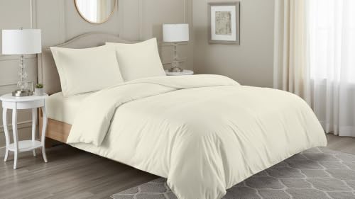 Image of Duvet Cover Set Single Size Bed (60x92 Inch) 1 Duvet Cover + 2 Pillow Covers with Zipper 400 TC Microfiber Luxurious Quilt, Comforter, Rajai, Dohar Blanket Cover (Ivory)