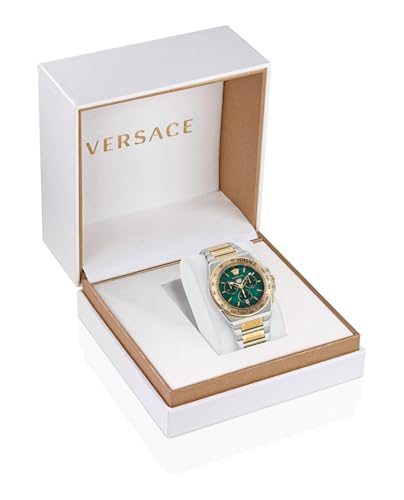 Versace Greca Extreme Chrono Collection Luxury Mens Watch Timepieces with a Two Tone Bracelet and Case featuring a Green Dial4
