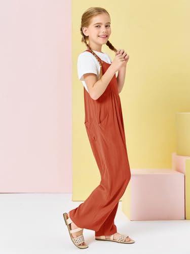 Image of Haloumoning Girls Overalls Kids Casual Sleeveless Wide Leg Jumpsuit Loose Rompers with Pockets 5-14 Years