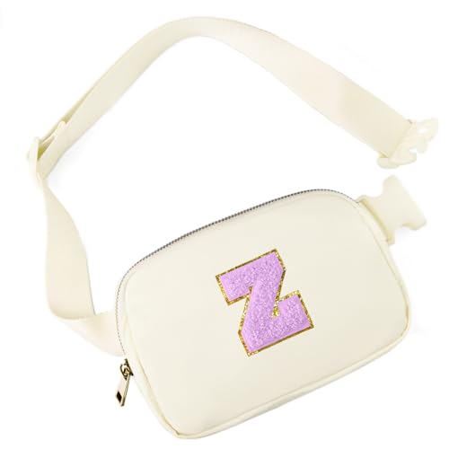 Image of Gitus Gifts for 8 9 10 11 12 Year Old Girls Belt Bag Fanny Pack Crossbody Bags with Initial Letter Patch Cute Stuff Birthday Gifts for Teen Girls Women Personalized Trend Stuff (Ivory-Z)