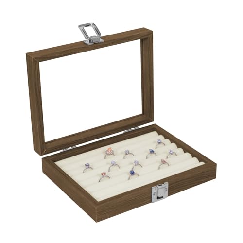 Stratalife Jewelry Box Cute Earring Holder Organizer Small Jewelry Boxes for Women Jewelry Storage Earring Case Jewelry Trinket Tray Dresser Organizer Beige