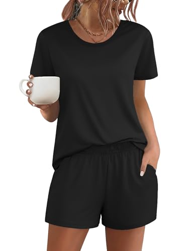 Image of Ekouaer Women's Pajama Sets Short Sleeve Pjs 2 Piece Top and Shorts Sleepwear Comfy Soft Lounge Sets with Pockets