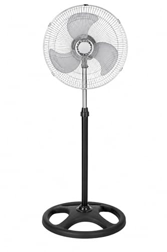 KELVARYS Ventilador de Pie 12 Pulgadas 45W, 3 Velocidades, Oscilación Automática 120°, Altura Regulable, Motor Silencioso para Dormitorio, Oficina y Salón, Cabezal Ajustable, Fácil Montaje(K-01)