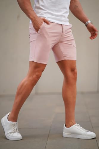 Image of GINGTTO Mens Slim Fit Shorts Plaid Chino Short Tapered Leg Skinny Stretch