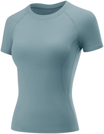 Rapbin Sportshirt Damen Kurzarm Funktionsshirt T Shirt Damen Gym Yoga | Atmungsaktiv und schnelltrocknend, Stretch Slim Fit, Rundhals Kurzarm, für Gym, Yoga, Running und Workout