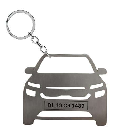 Image of Personalized Laser Engraved Stainless Steel Car Keychain Custom Silver Matte Finish Keyring with Number for Men Ideal Gift for Car Lovers, Father�s Day, and Special Occasions