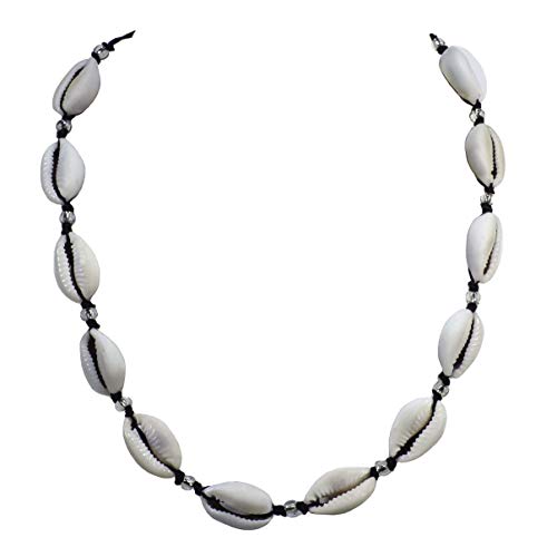 BlueRica Adjustable Cowrie Shell Choker Necklace with Clear Beads