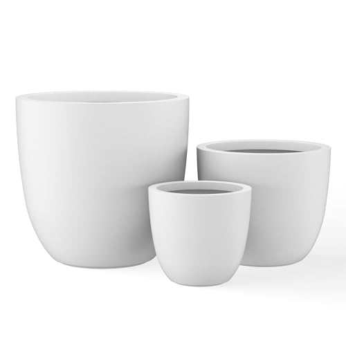 Image of Kante Set of 3 White Concrete Bowl Planters 18 inch 14 inch 10 inch Dia