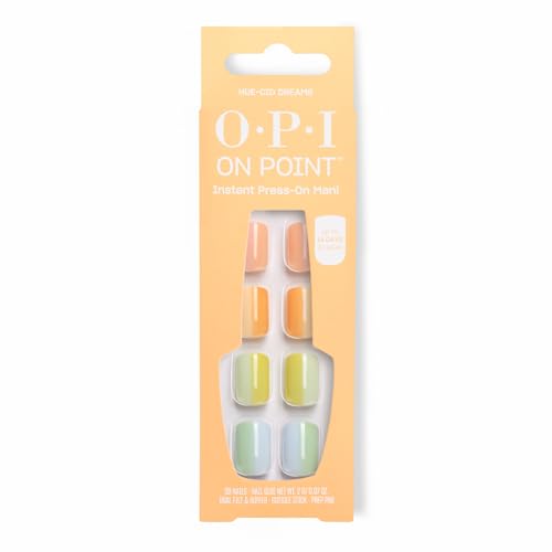 OPI On Point Hue-cid Dreams | Short Squoval Pastel Rainbow Nail Art Press On Nails | 30 Count with Nail Glue | Long Lasting, Reusable, Non-damaging