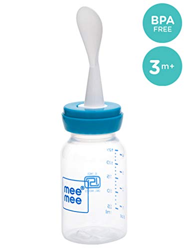Image of Mee Mee 125Ml 2 In 1 Baby Feeding Bottle With Spoon (Blue)