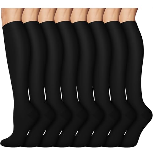 Compression Socks for Women and Men, Circulation Support Stockings, Black 15-20 mmHg, Work Walking Wear, Flying Travel, Nurses