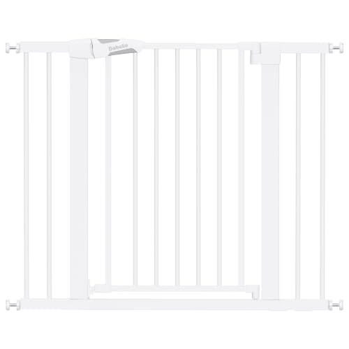 Babelio Pressure Mounted Baby Gate for Stairs, 26-40 in PressGuard Dog Gate | Triple-Lock, Pressure/Wall Mount No Drilling, Heavy Duty, Auto Close, Easy Install for Doorways/Kitchens/Hallway, White