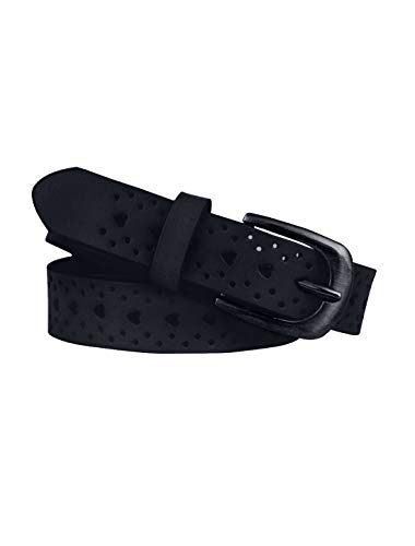 Ceinture en cuir pour femmes avec boucle alliage et motifs cœurs sculptés noir multi-trous