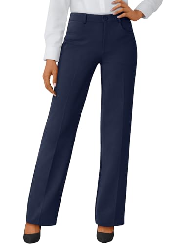 LILLUSORY Work Dress Pants Womens Business Casual High Waisted Trousers Slacks 2025 Fashion Ladies Dressy Straight Leg Teacher Outfits Office Professional Clothes Navy 8