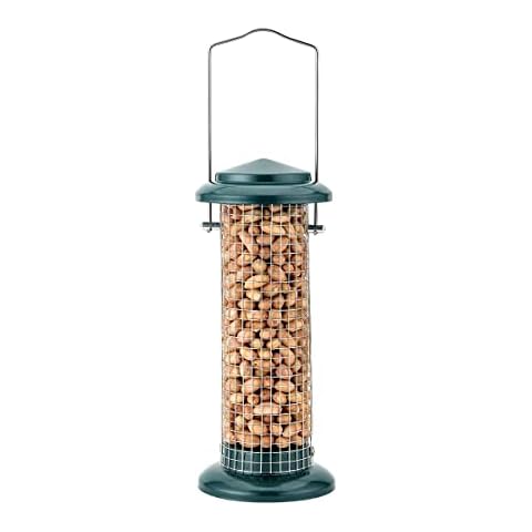 iBorn Metal Bird Feeder Peanut Feeders For Birds Hanging,Nut Feeder for Wild Birds Garden Outdoors, Vintage Pine Green 8 Inch Tall Cover