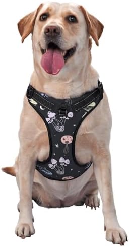 Pastel Mushrooms No Pull Dog Harness for Large Dogs No Pull Dog Leash, Adjustable Large Dog Harness Reflective Dog Vest Harness, Easy Walk Dog Harness for Medium Dogs No Pull Pet Harness