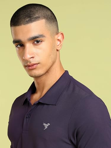 Image of TECHNOSPORT Men's Solid Slim Fit Polo Collar T-Shirt MATPIQ Half Sleeve Button Polyester for Gym Running Workout UPF50+ Anti Odour