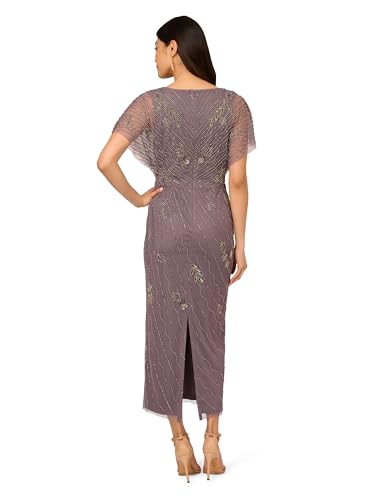 Adrianna Papell Women's Bead Flutter Sleeve Long Dress2