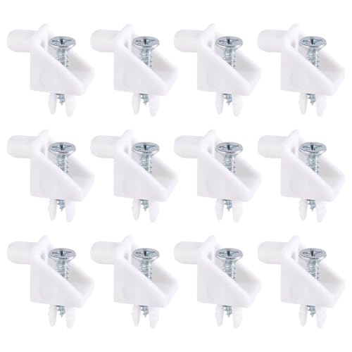 12pcs Shelf Support Pins with Screws, Plastic Kitchen Cabinet Shelving Pegs for IKEA Part #101558 (Pax & Komplement) Durable Furniture Hardware Replacements Accessories (White)