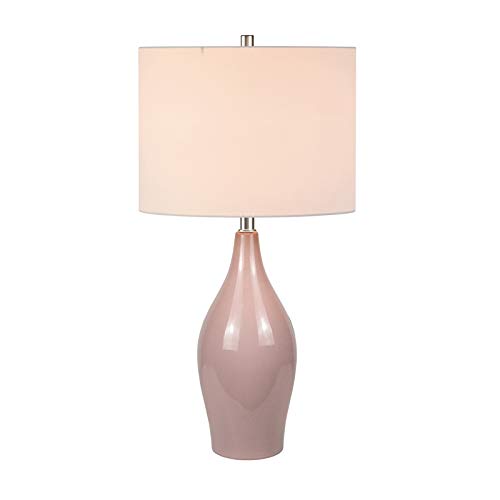 Bella 28.25" Tall Porcelain Table Lamp With Fabric Shade In Rose/White #TOP2