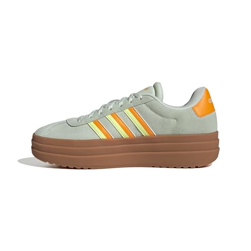adidas Women's VL Court Bold Sneaker, Linen Green/Crew Orange/Yellow, 8