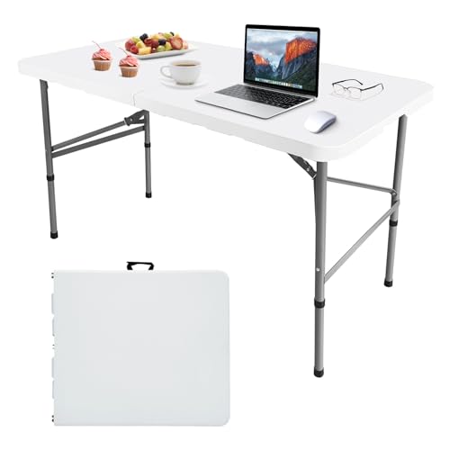 Table pliante 122 cm de jardin rectangulaire table d'appoint amovible blanche