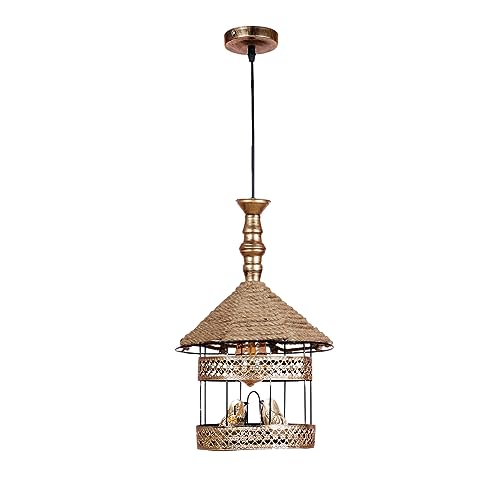 Image of DECOHOME Modern Hanging Ceiling Lamp Lights for Home & Decor | Premium Finish Pendant Light for Living Room, Bedroom & Dining Area | Stylish Indoor Lighting | Chandelier Lights (Birds in Cage-Gold)