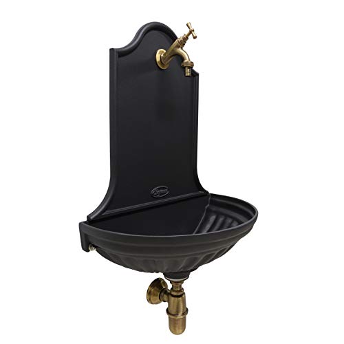 Fonderia Bongiovanni Séville Fontaine Murale en Fonte avec Robinet Mod.303B et Siphon en Laiton pour Maison, Jardin (brunie)