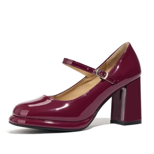 NOWNIN Women's Cut Buckle Strap Pumps Round Toe Chunky Block Heel Suede Booties Solid Color Fashion Wedding Sexy Dress Shoes