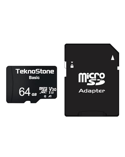 TeknoStone Basic 64GB Micro SDXC Memory Card with Adapter Up to 90MB/s Read Speed U3 V30 A1 Rated HD Video Support TF Card for Dashcams Security Cameras Tablets Phones (1 Pack)