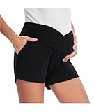 Shen&Qege Damen Umstandsshorts Lounge Dehnbare Yoga Schwangerschaftsshorts Hohe Taille Elastische Shorts mit Taschen