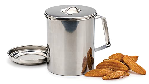 Rsvpinternational Endurance Stainless Steel Fryer's Friend Pot Can, 6 Cup | For Cooking Oil, Fats, Olive Oils, Coconut Oil & More | Includes Mesh Strainer | Grease Storage|Dishwasher Safe #TOP2