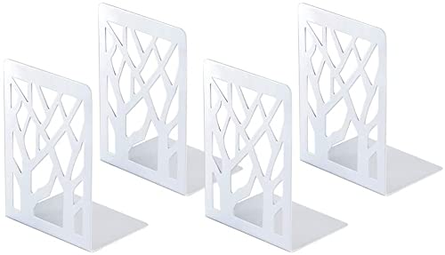 Snazzy Metal Bookend Book Ends for Shelves, Bookends for Office, Book Ends for Heavy Books, Book Shelf Holder Stand Home Decorative Metal Bookend Supports, Book Stoppers, White(4 Pairs) (Set of 4)