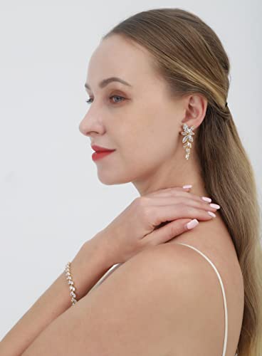 UDYLGOON Elegant Wedding Earrings Bracelet Jewelry Set for Bridesmaid Wedding Prom Homecoming, Sparkle Marquise Imitation Cubic Zirconia Diamond2
