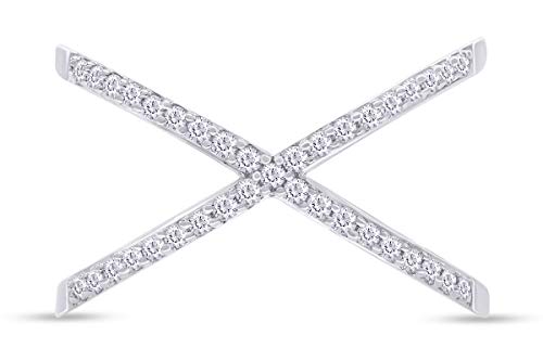 AFFY Round Cut White Natural Diamond Criss Cross X Anniversary Ring In 14k Gold Plated 925 Sterling Silver (Clarity : I2-I3, Color : I-J, 0.26 Carat Cttw)2
