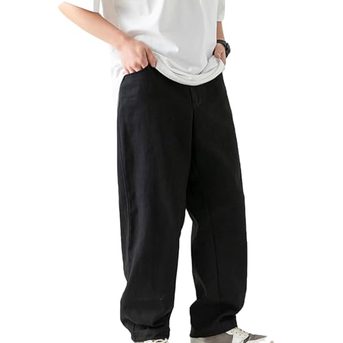 Men's Casual Button Zipper Pants, Mid Waist Jogging Pants, Pleat and Stain Resistant, Lightweight Sports Travel Pant