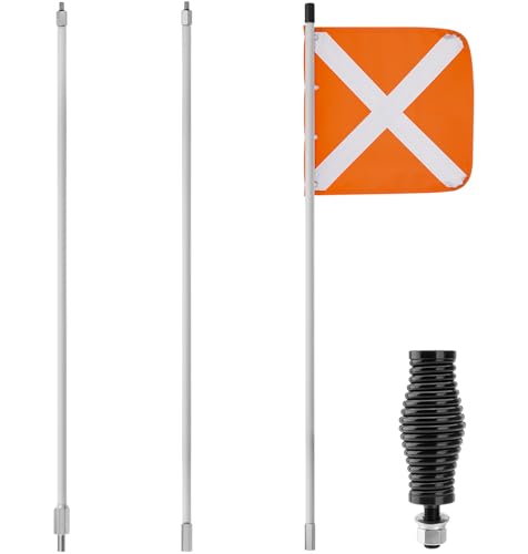 Racewill Sand Safety Flag with Barrel Spring Mounting Base, 12' x 12' PVC Reflective Flag, 9.3Ft Max Height, Compatible with UTV, ATV SUV, Truck & Off-road