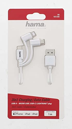 Cable multi USB Hama 3 en 1 de 1m con conectores Tipo C Micro USB y Lightning 3