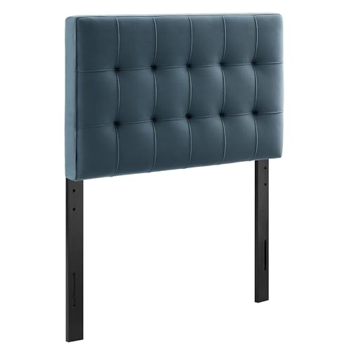 Image of Modway Lily Twin Size Stain-Resistant Performance Velvet Headboard in Cadet Blue - Velvet Upholstery with Button Tufting and 4 Adjustable Height Positions
