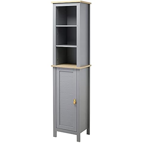 Armario Alto de Baño kleankin con Puerta y 3 Compartimentos Abiertos Cover