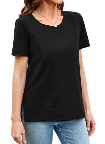 Herou Summer Women Casual Short Sleeve Tops T-Shirts Tees with Side Split