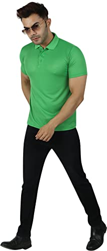 Image of Regular Fit Solid Men Polo Neck Collar T-Shirt Pack of 1 Parrot Green